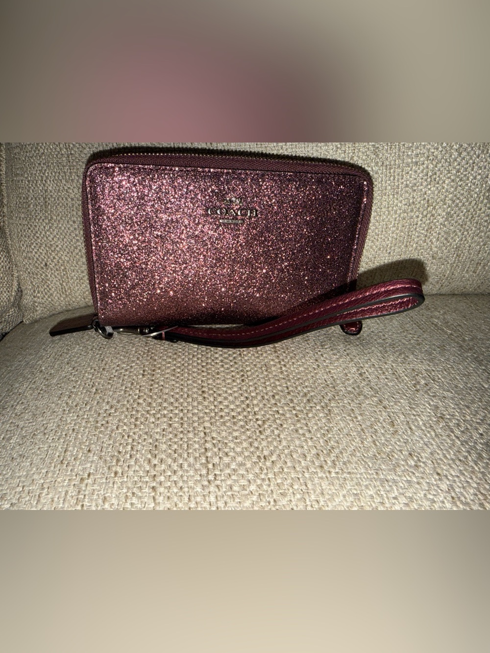 Coach Glitter Wristlet in Red Metallic